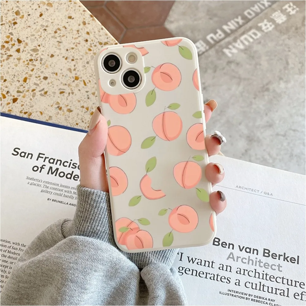Summer Green Leaves Fruit Lemon Peach Phone Case For Iphone 11 13 14 Pro Max X Xr Xs Max Se2020 12mini White Cover Case image 6