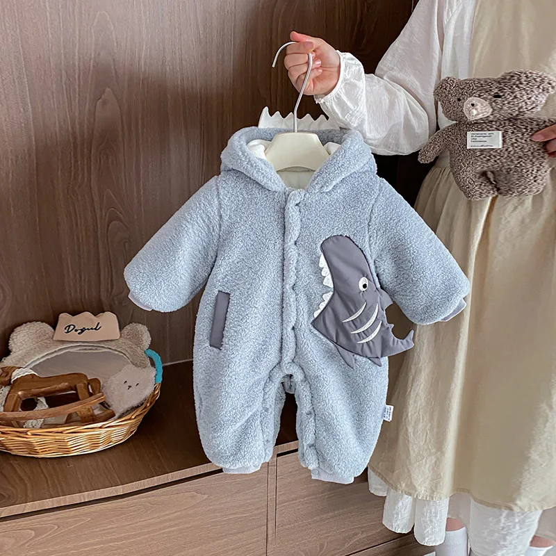 Baby Boy Fall Winter Romper Super Cute Baby Deep Winter Clothes Fleece Thick Romper Hooded Outerwear Onesie