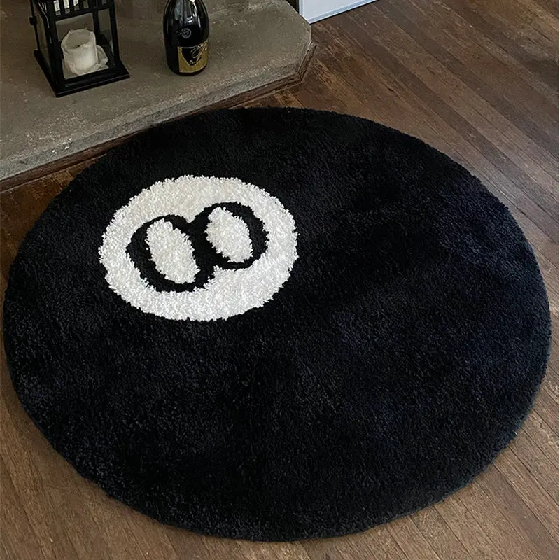 Simulation Billiards 8 Ball Rug Round Tufting Soft Chair Pad Anti-slip Bath Floor Mat Kids Bedroom Retro Black No. 8 Carpet Drop