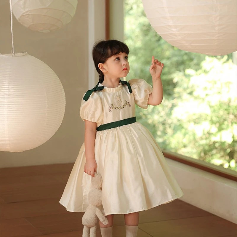 Spring Summer 2023 New French Children\'s Embroidered Dress Little Girl\'s Bubble Sleeve Princess Boutique Dress Eid Dress