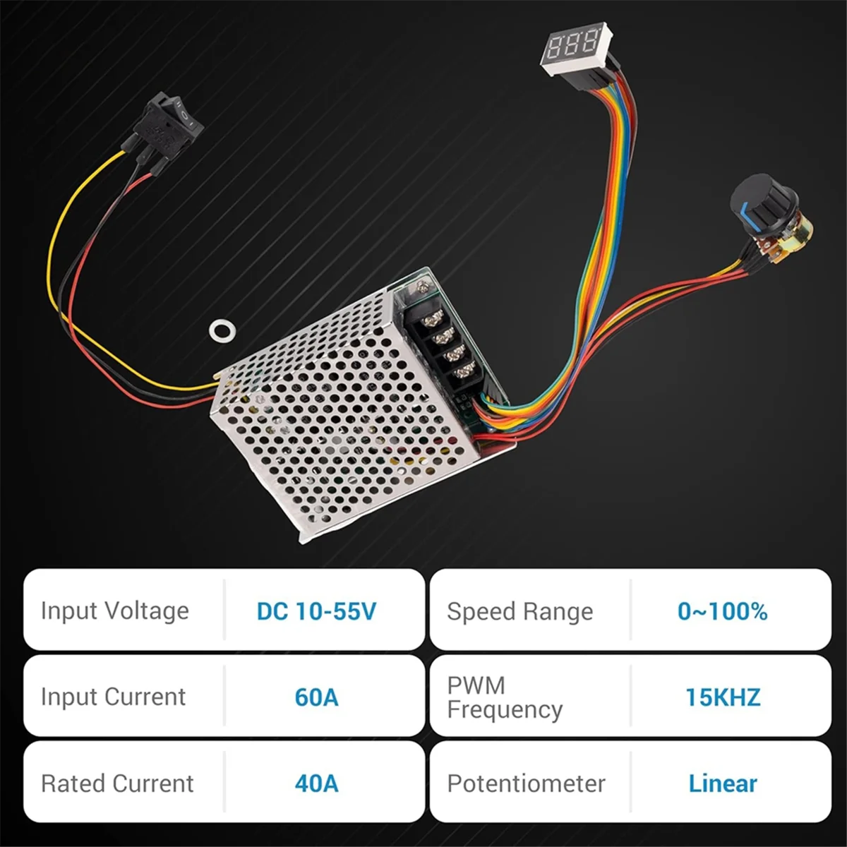 A79G 10-55V 12V 24V 36V 48V 60A 15KHZ PWM DC Brushed Motor Speed Controller Switch with LED Display, Forward Brake