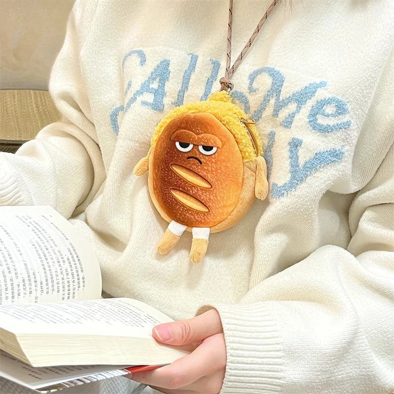 Creative Bread Toast Plush Shoulder Bag Girls Coin Purse Card Holder Female Casual Cute Cartoon Handbags Storage Crossbody Tote