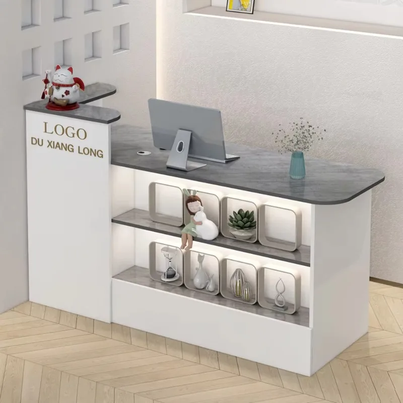 Simple Reception Desks Unique Customized Bar Counter Cashier Cabinet Modern Elegant Beauty Delicacy Mostrador Office Furniture