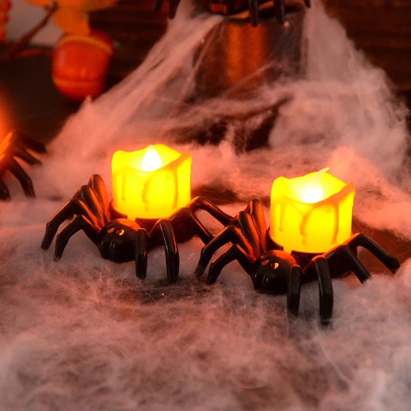 Halloween Spider LED Electronic Candle Light Black Decoration Lamp Holiday Home Party for Yard Haunted House Decor