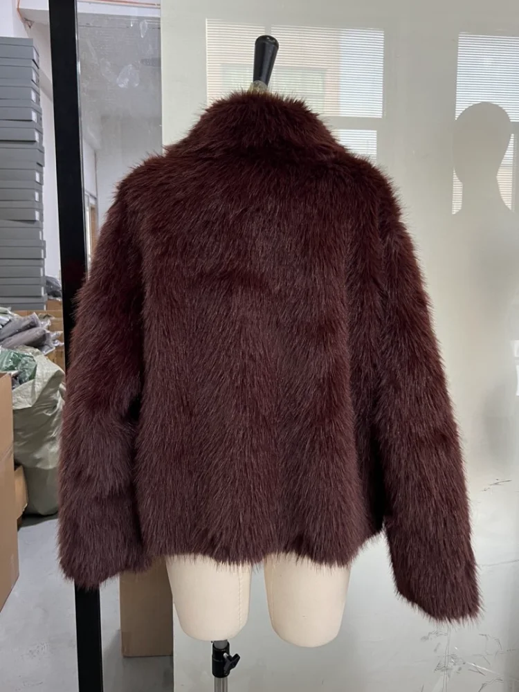Vintage Faux Pelz Patchwork Leder Jacke Hohe Qualität doppelseitige Tragen Langarm Mantel Winter NEUE Mode Dame Streetwear – Detail 4