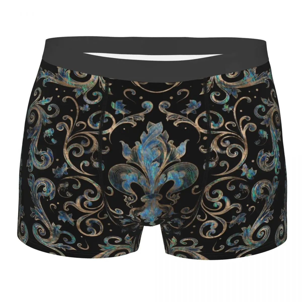 Custom Vintage Fleur De Lis Ornament Abalone Shell And Gold Boxers Shorts Men Sacred Lily Flower Briefs Underwear Underpants