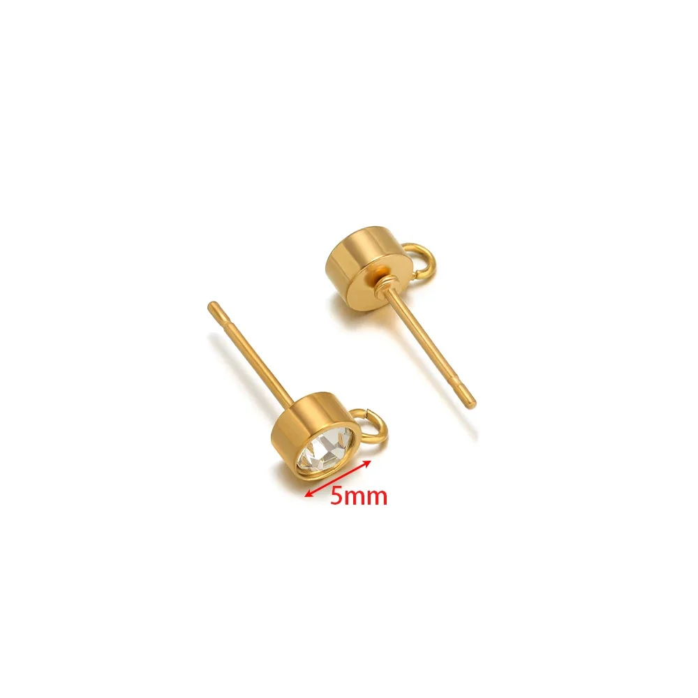 20 Stück Edelstahl Gold Farbe Zirkon Ohrstecker Post mit Haken für DIY Ohrringherstellung Schmuckzubehör Großhandel 3/4/5/6 mm