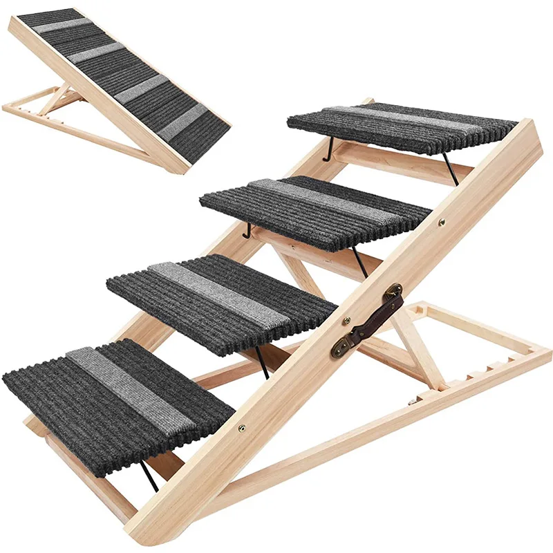

Foldable Cat and Dog Ladder Wooden Pet Ladder Solid Wood Dog Stairs Bed Ladder Portable Pet Supplies