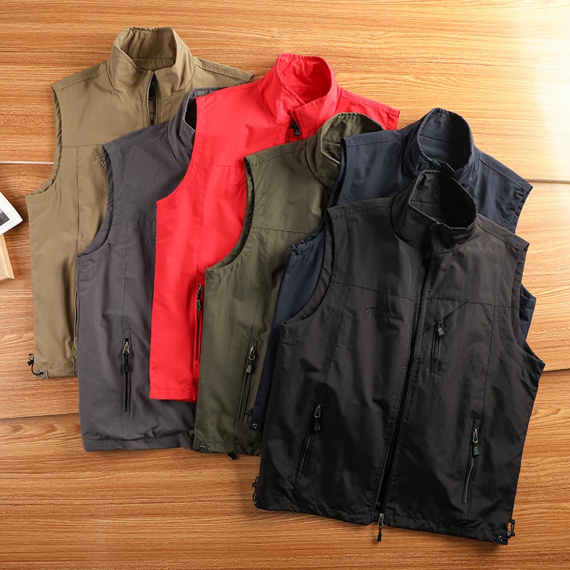 

Мужской уличный жилет свободного кроя: легкий, ветрозащитный, водонепроницаемый, дышащий, модный, функциональный, с воротником-стойкой и молнией