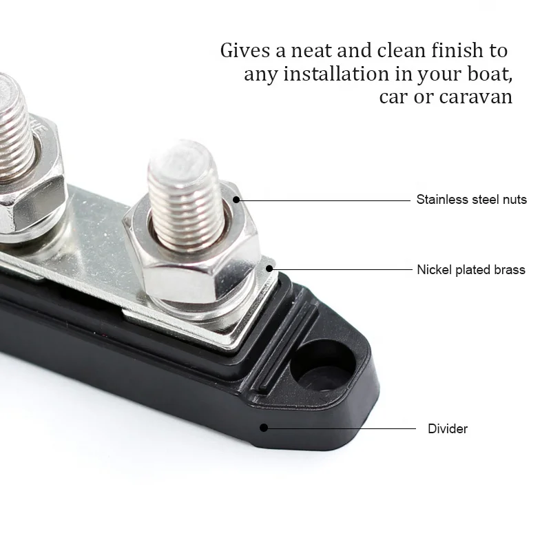 Busbar Dual 5/16inch Studs and #8 Screw Terminal Power Distribution Block with Ring Terminals Pair Red & Black