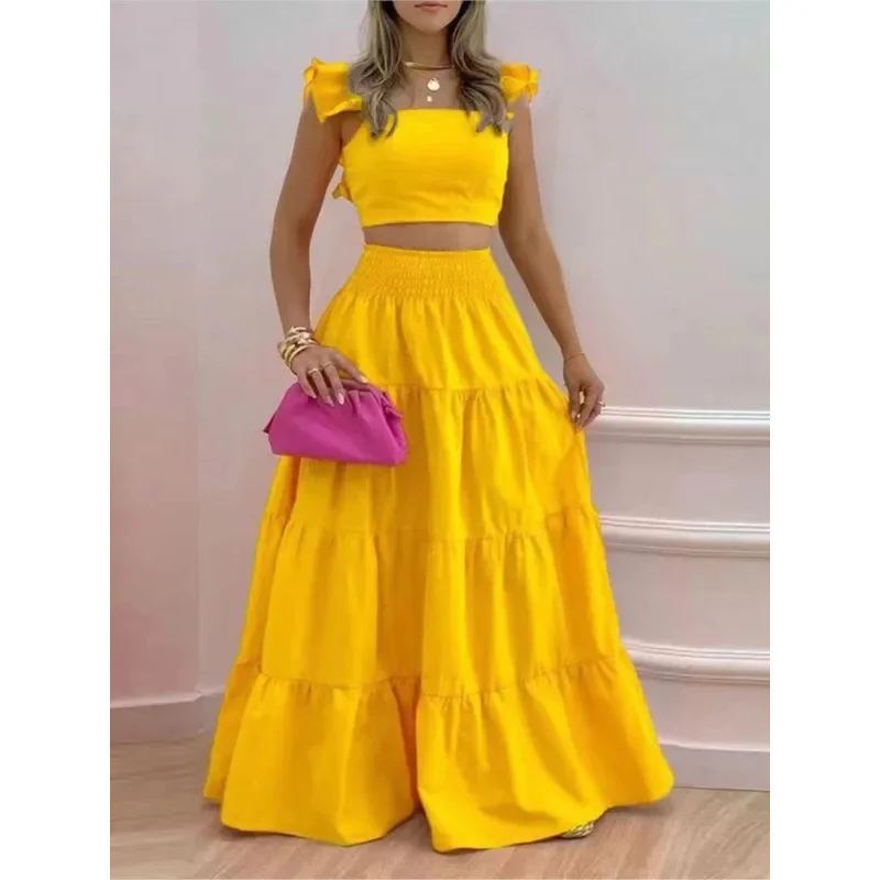 2025 جديد مثير الصلبة اثنين دعوى المرأة موضة عادية فضفاض فستان ماكسي 2 قطعة مجموعة الإناث أنيقة HBear البيت 002