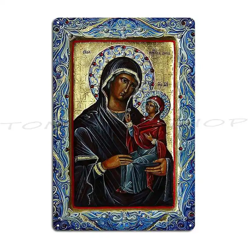 Letrero Metálico Decorativo de Pared con Icono Antiguo Ruso de la Virgen María Teotoca de Vladimir, Placa Decorativa para Garaje, Póster de Lata