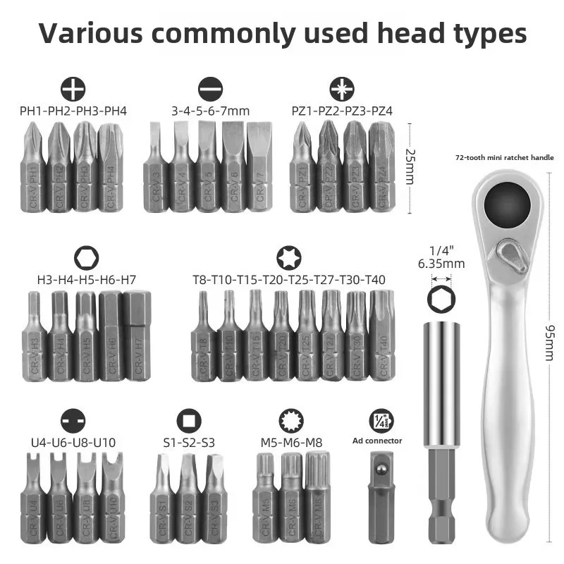 BIESUO Chromium-vanadium Steel Socket Wrench Straight Cross Hex Quick Ratchet Wrench 39 Sets of Combination Tools