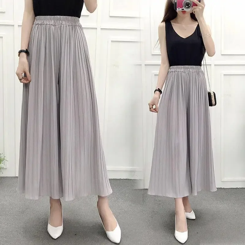 

Summer Women's Chiffon Wide-legged Pants Fashion High-waisted Versatile Pleated Loose Harem Pants Thin Breathable Pants Skirt