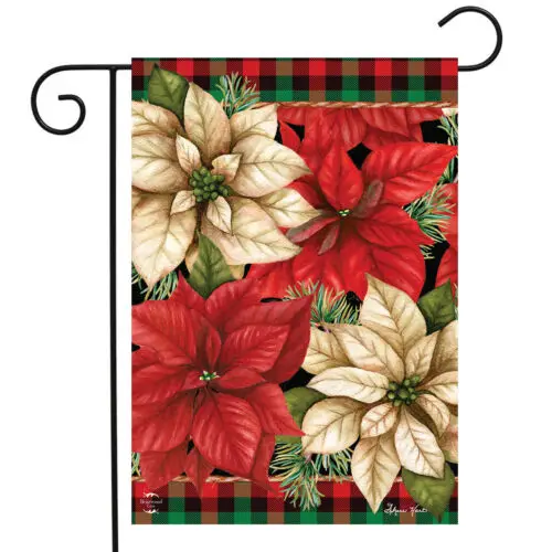 Christmas Checked Poinsettia Garden Flag 18