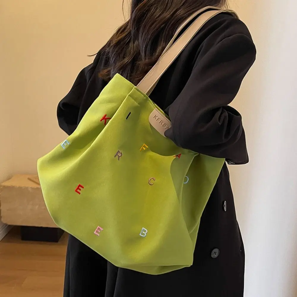 

Casual Embroidery Letter Handbag Inner Pocket Simple Student Tote Bag Single Shoulder Portable Elegant Shoulder Bag Work Travel