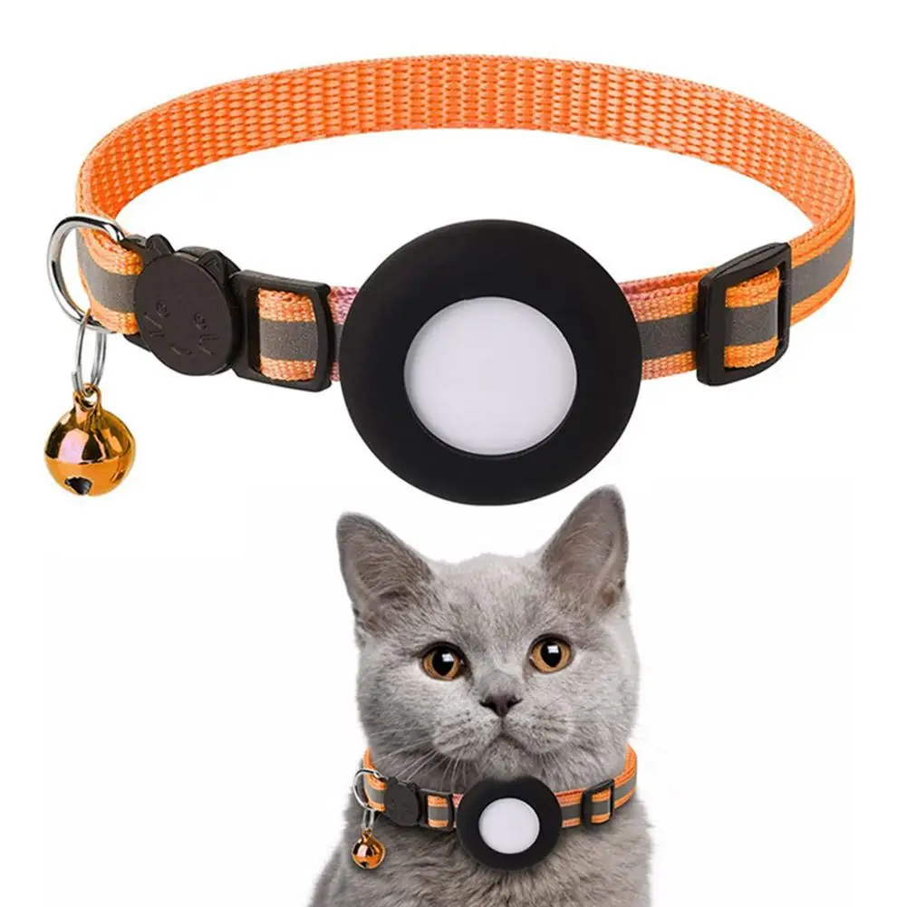 Anti-Lost Cat Collar For Airtag GPS Tracker Protective Case With Bell Reflective Cats Necklace Kitten Accesories Pet Products