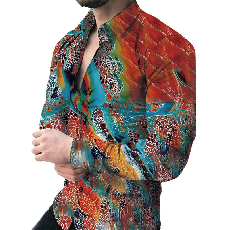 Men's Shirt Pattern Shirt 3D Printing plus Size Street Daily Long Sleeved Fashion Street Clothing Fashion Casual Breathable