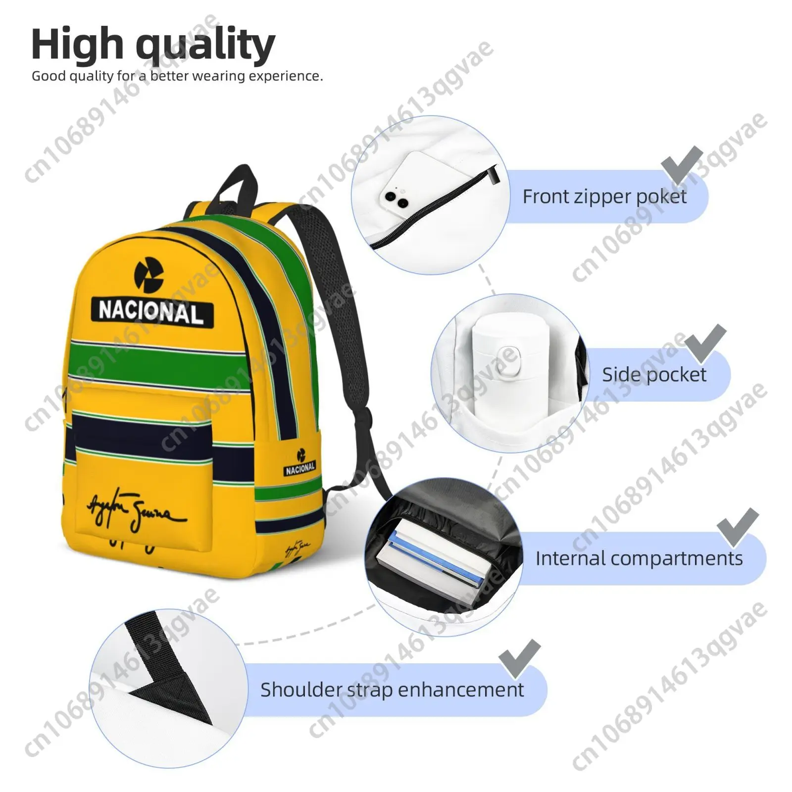 Ayrton Senna Custom Canvas Lightweight Backpack Fashion Durable Student Men Women Business Daypack