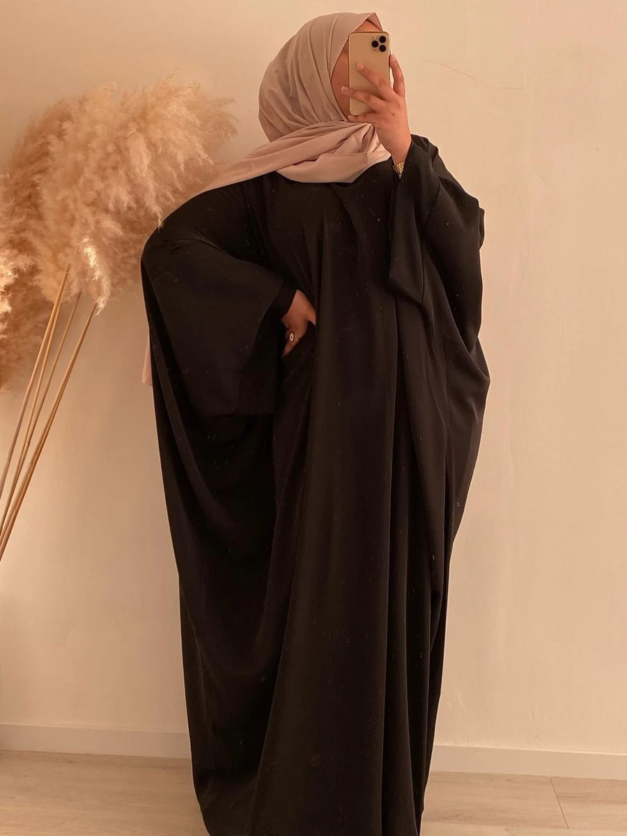 Imagem -05 - Vestido de Oração Muçulmana com Mangas Batwing Abaya Islâmica Roupa Monocromática Jilmb Dubai Turco Jilbals Ramadan Eid Hijabi Jilmb sem Lenço