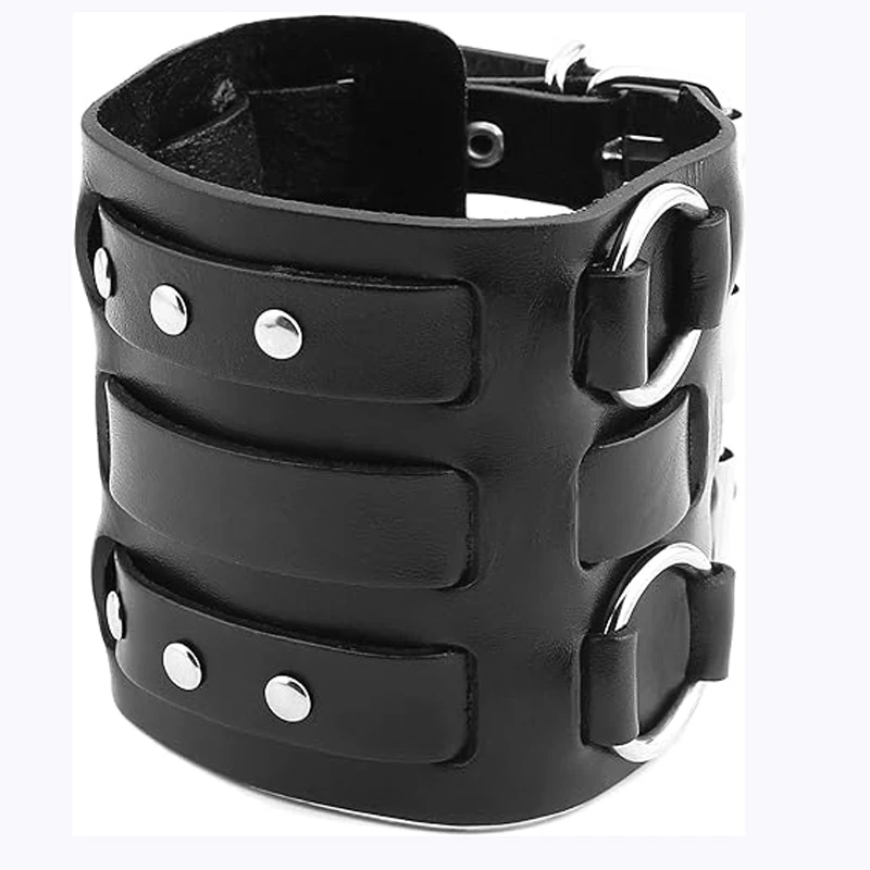 Wide Cuff Wrap Gothic Wristband Punk Rock Biker Wide Strap Leather Bracelet