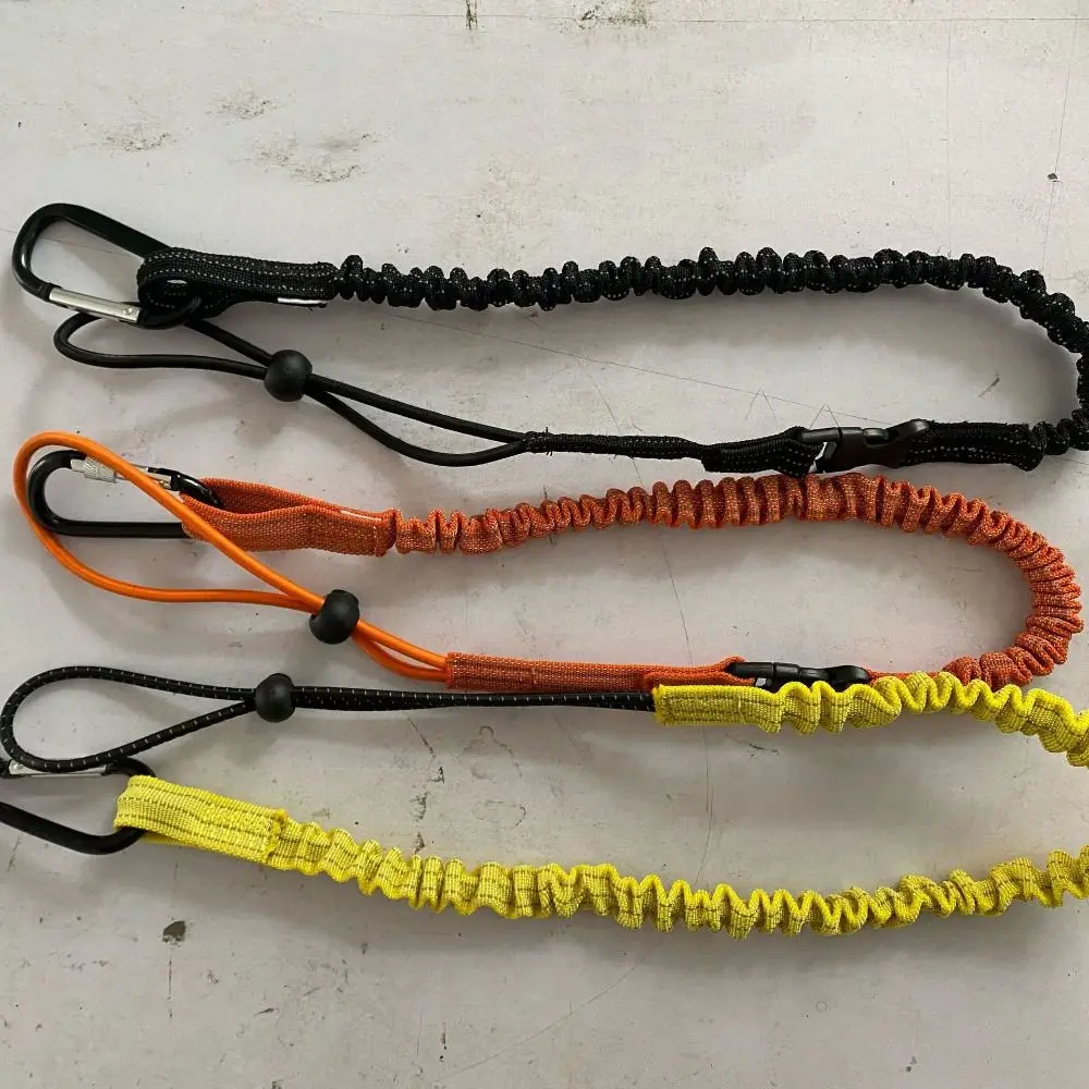 Elastic Extendable Tool Lanyard With Buckle Strap Anti-Falling Screw Locking Carabiner Tether Safety Rope