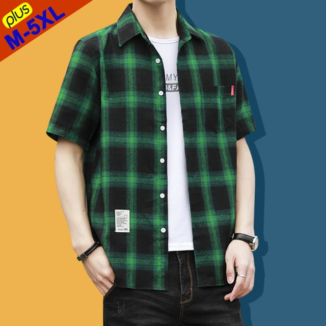 Camisas a cuadros para hombre camisas informales de manga corta ropa de franela de hierro libre M 5XL coreano para jovenes verano 2022 AliExpress
