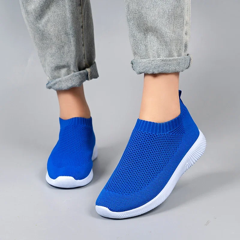 Knitted Sneakers for Women 2024 Autumn Slip on Breathable Mesh Casual Shoes Woman Flat Heels Plus Size Loafers Zapatos Mujer