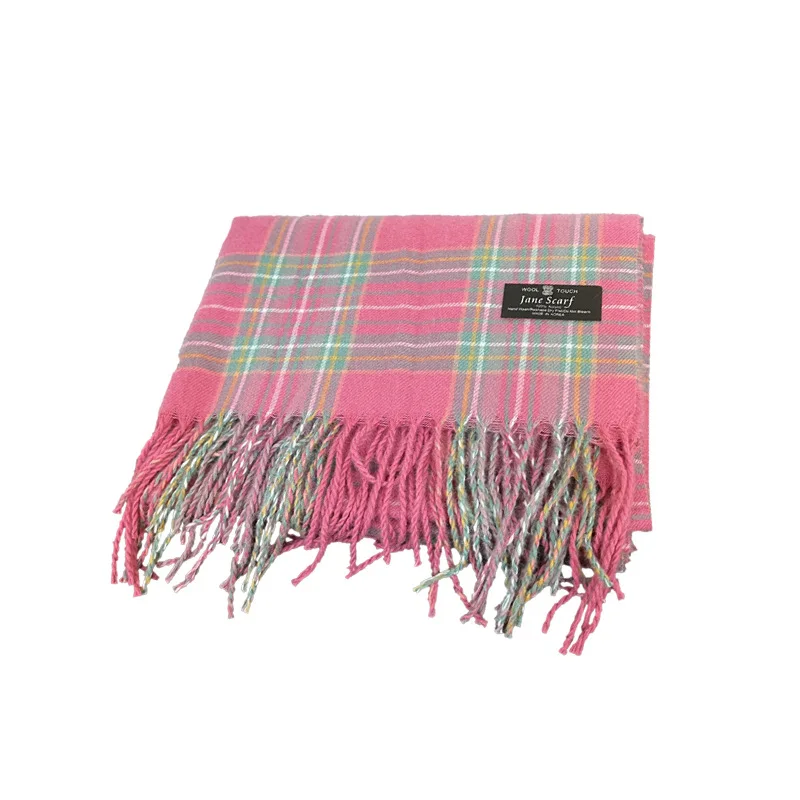 2023 Gentle Christmas Ins Style Pink Girl Tassel Scarf Female Winter Plaid Shawl Korean Version of The Scarfs Thickening