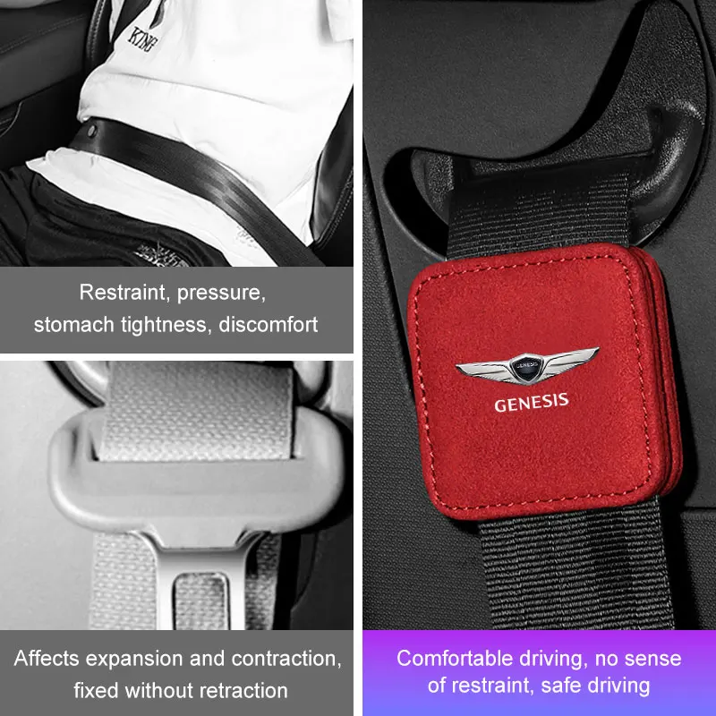 ตัวล็อคเข็มขัดนิรภัยรถยนต์แบบหนังกลับ สำหรับรถยนต์เจเนซิส คูเป้ G80 G70 GV60 GV70 GV80 BH GH G90 X GV90 ตัวล็อคแม่เหล็ก อุปกรณ์เสริม