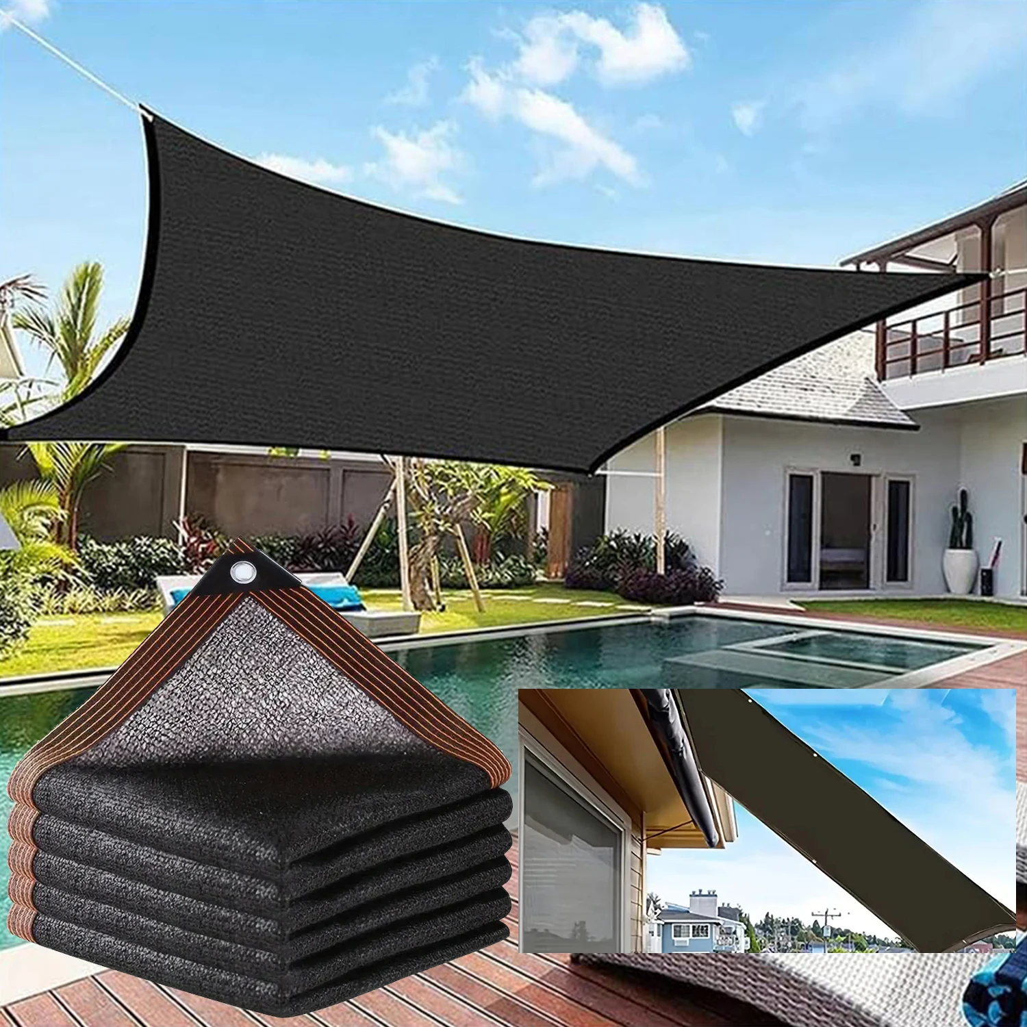 Black Shade Cloth Sunblock Mesh Cover Taped Edge Anti-UV Breathable Shading Rate 90% Shade Net for Patio Garden Greenhouse