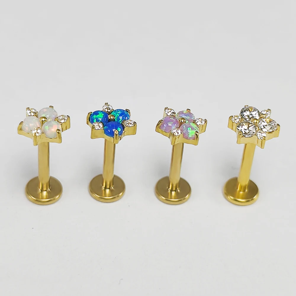 Zircon and Opal Titanium Piercing Ear Studs, 16G