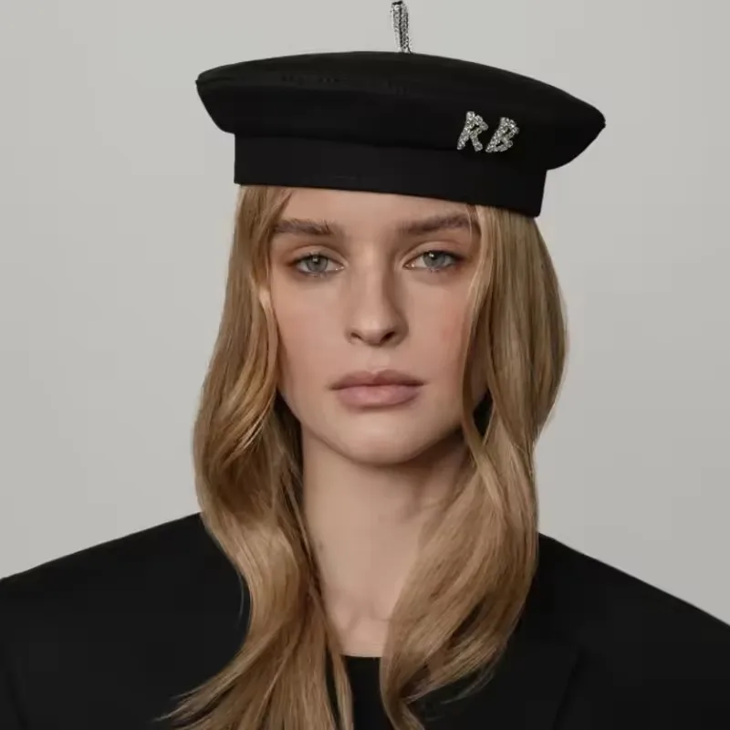 

Дизайнерская кепка в стиле милитари с буквенным принтом RB, весна-лето, дорожные кепки газетчика, модная женская уличная одежда, матросская шляпа с плоским верхом, женские темно-синие шапки