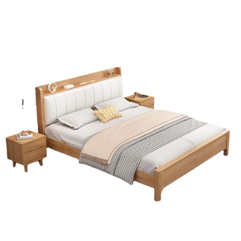 

Nordic, solid wood bed, master bedroom, soft rest, double, modern, simple, storage