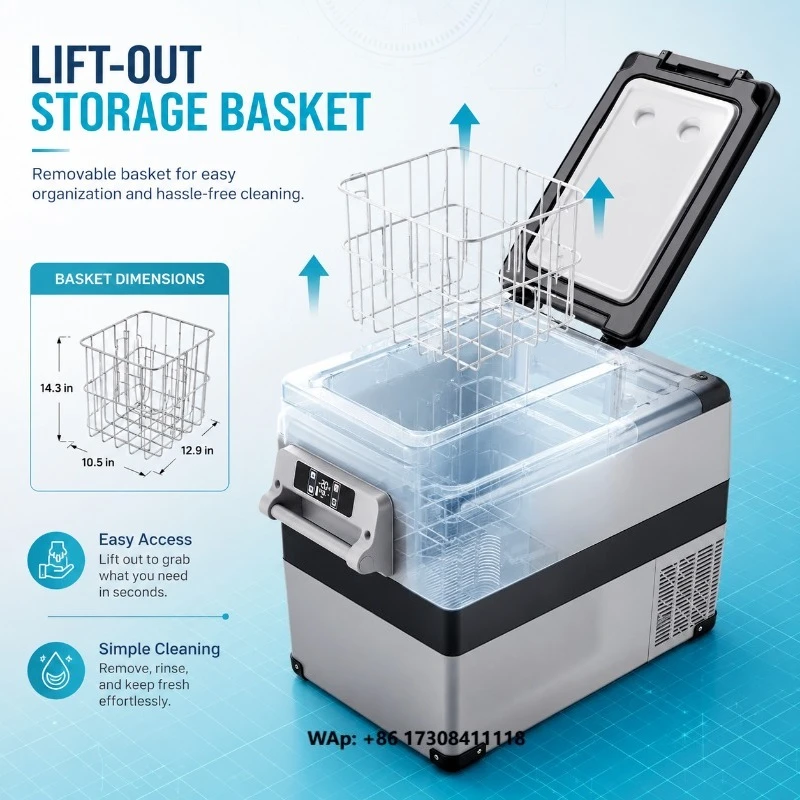 Portable Plastic Car Cooler Box DC 12V 24V Compressor Refrigerator 35L Mini Fridge for Car & Truck Outdoor Use