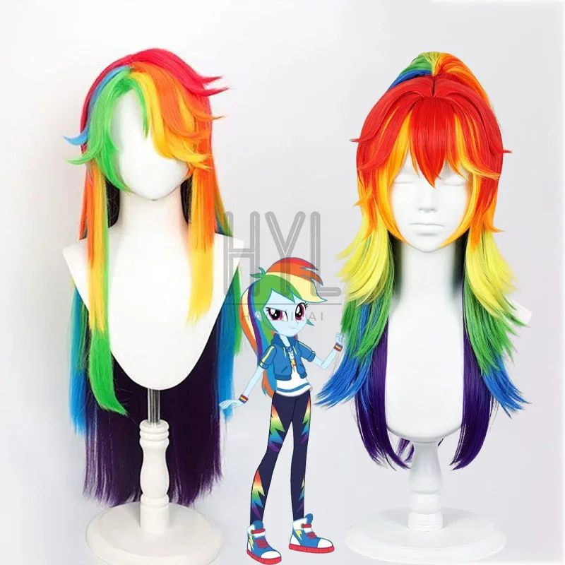Anime Pony Rainbow Dash Cosplay Wig Colorful Long Heat Resistant Synthetic Hair For Women Men Halloween Costume Party Carnival
