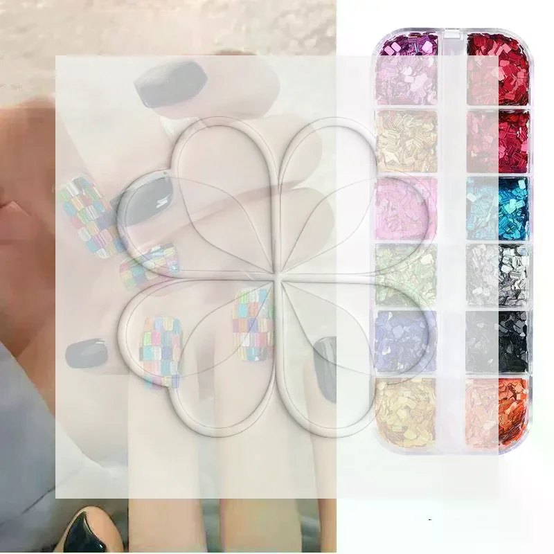 6/12 Grids Diamond And Rectangular Sequin Nail Art Accessories Retro Patchwork Sequin DIY Nail Decor Supplies