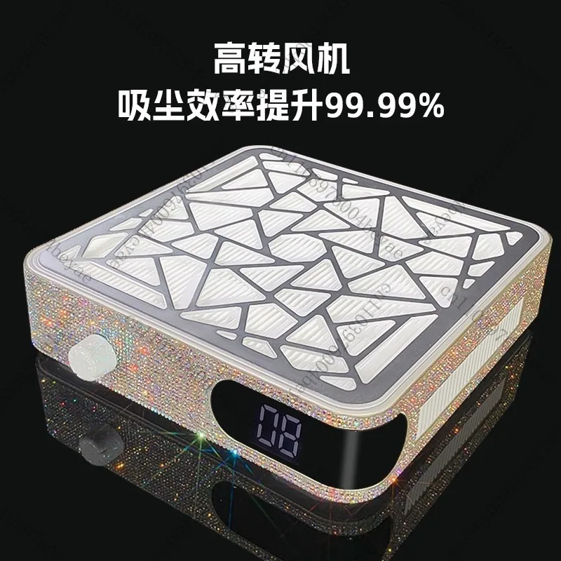Strong Suction Low Noise Nail Art Vacuum Cleaner  Rechargeable Nail Dust Collector With Rhinestones / Nails Tools .