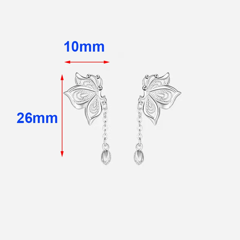 Real 925 Sterling Silver Hollow Butterfly Short Tassel Stud Earrings For Women Classic Fine Jewelry Light Luxury Accessories
