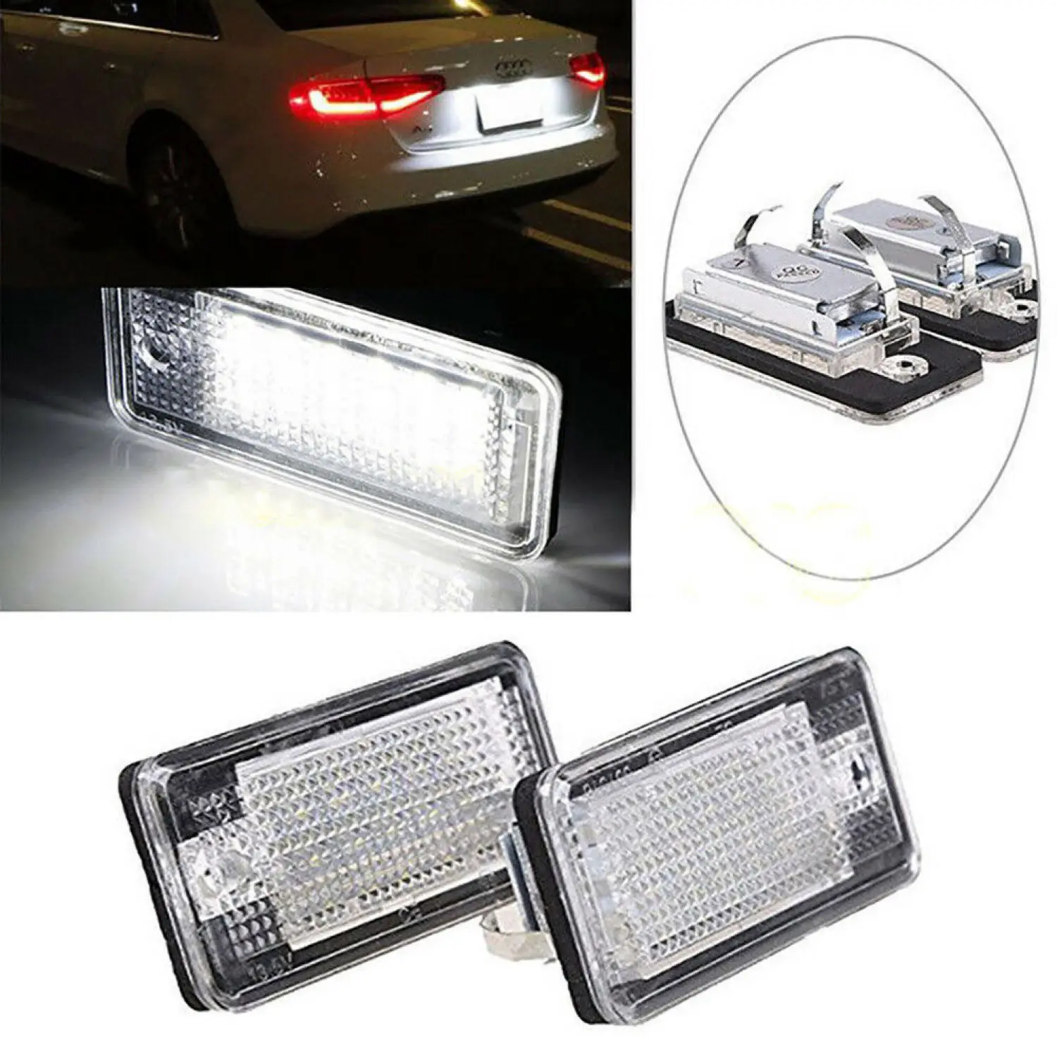 Imagem -02 - Carro Led Luz de Matrícula para Audi a3 s3 a4 s4 a6 c6 a8 s8 q7 Auto Acessório 6500k 18 Smd Lâmpada de Matrícula Led Par