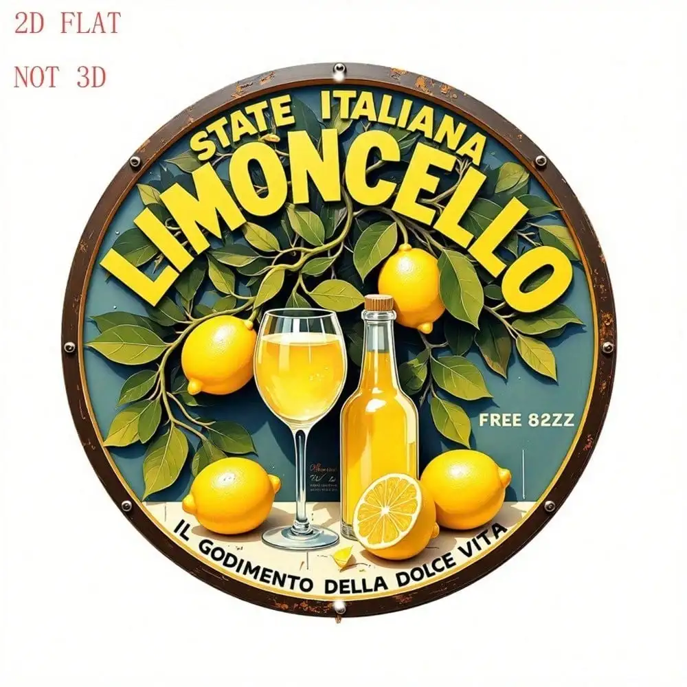 Letrero de pared Limoncello, decoración de limón de aluminio redonda de 8 pulgadas para el hogar, cocina, cafetería, bar