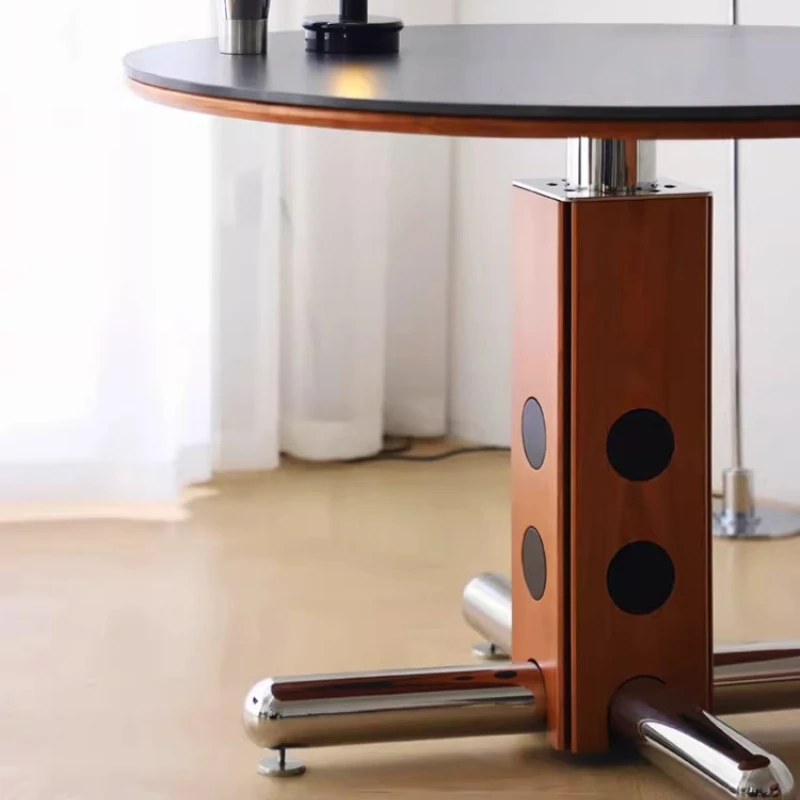 

Second-hand round table vintage small apartment metal leg round dining table Nordic Bauhaus solid wood slate dining table