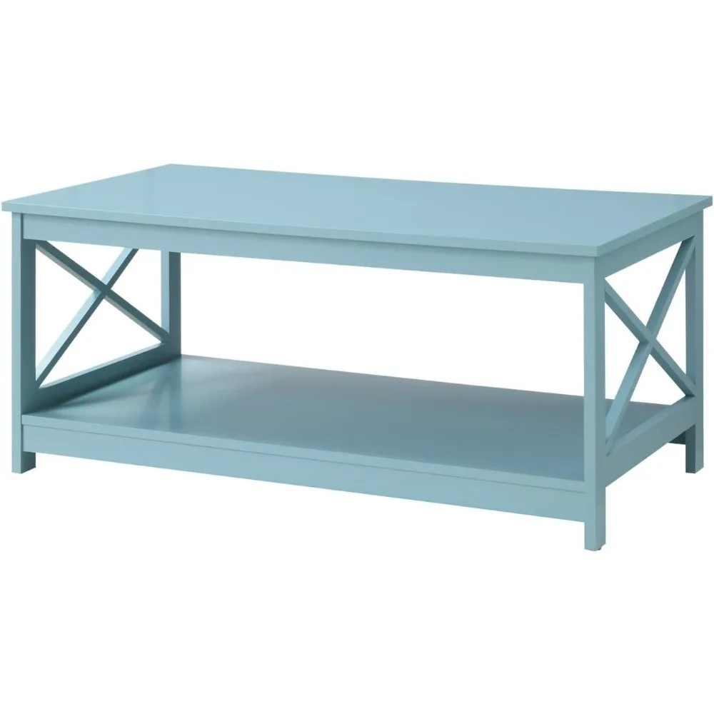 Oxford Coffee Table with Shelf, Sea Foam Blue