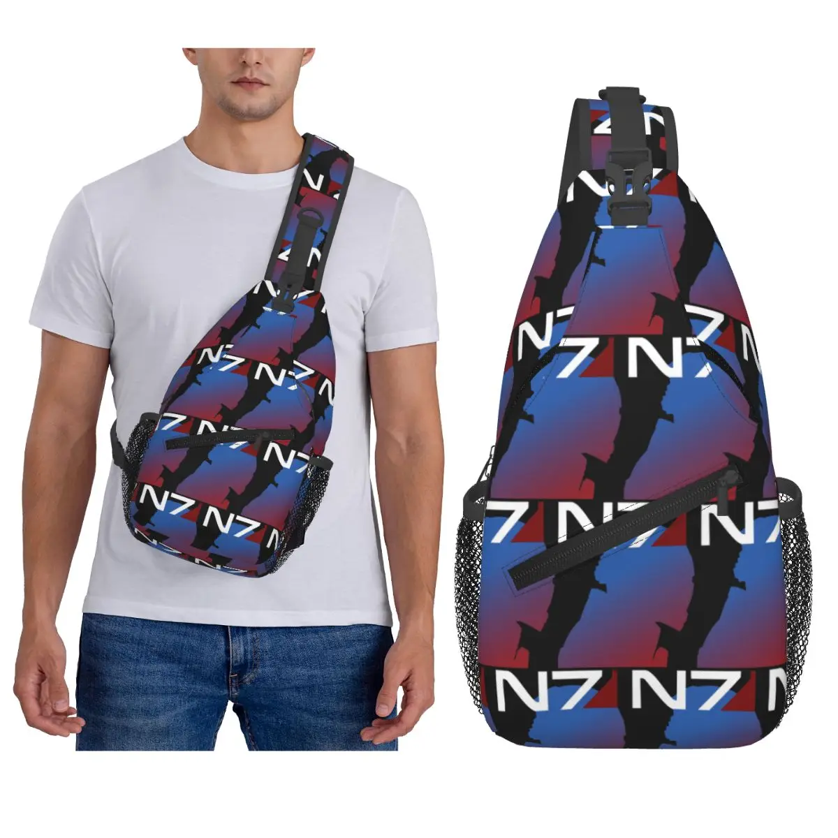 

N7 Mass Effect Emblem Chest Bag Men Sling Crossbody Backpack Chest Bag Traveling Hiking Daypack Shoulder Bag