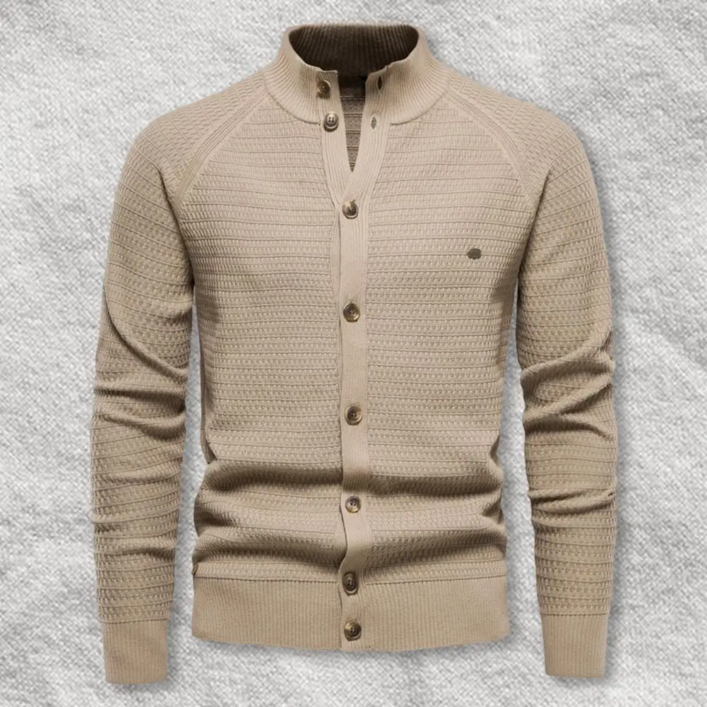 

Men Knitting Cardigan Solid Color Cardigan Stylish Men's Knitwear Slim Fit Single Breasted Cardigan With Stand Collar Ribbed