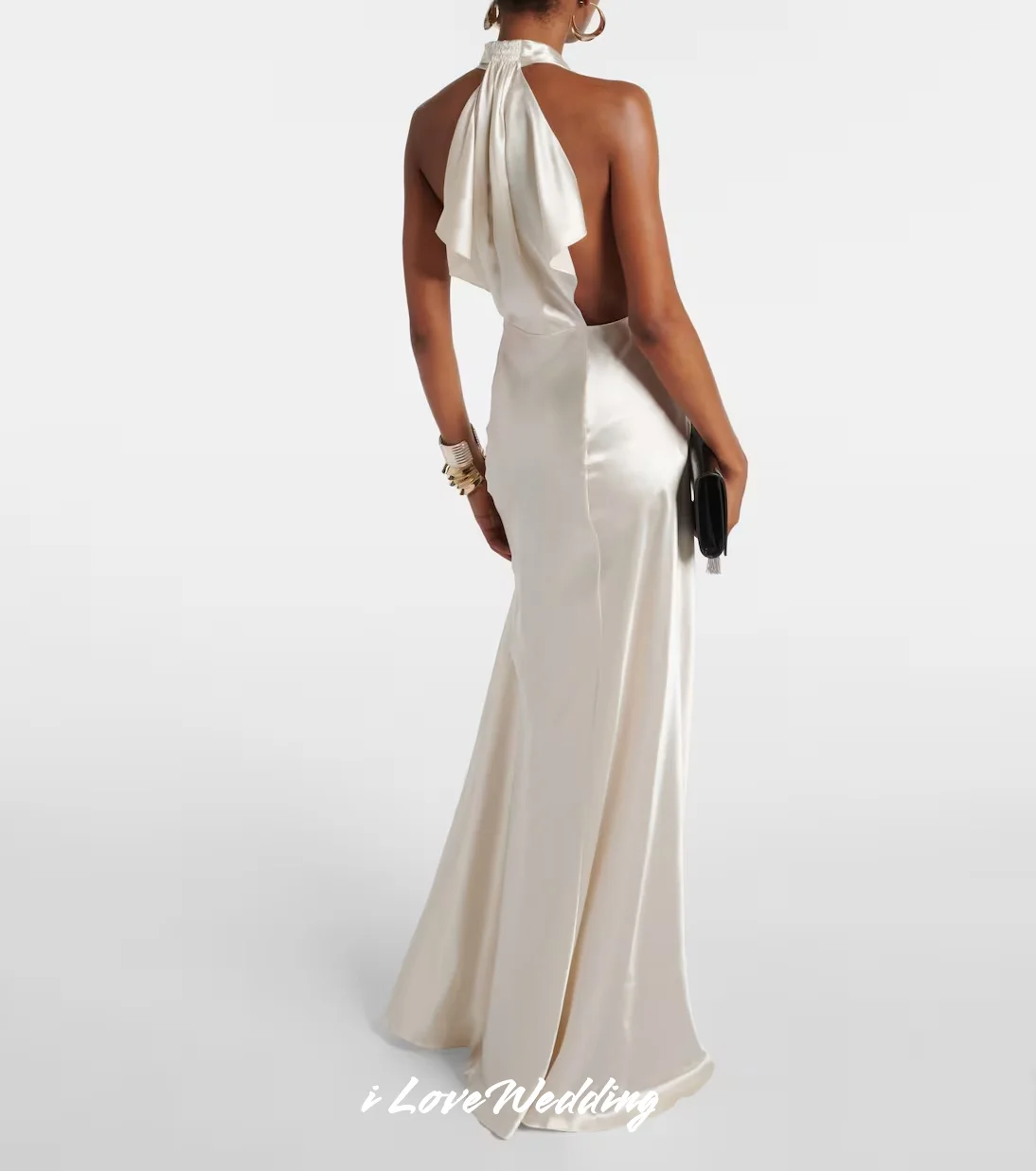 Silver Halter Evening Dresses 2025 Satin Sleeveless Backless V-Neck Mermaid Floor-Length Sexy Wedding Guest Dresses Customized