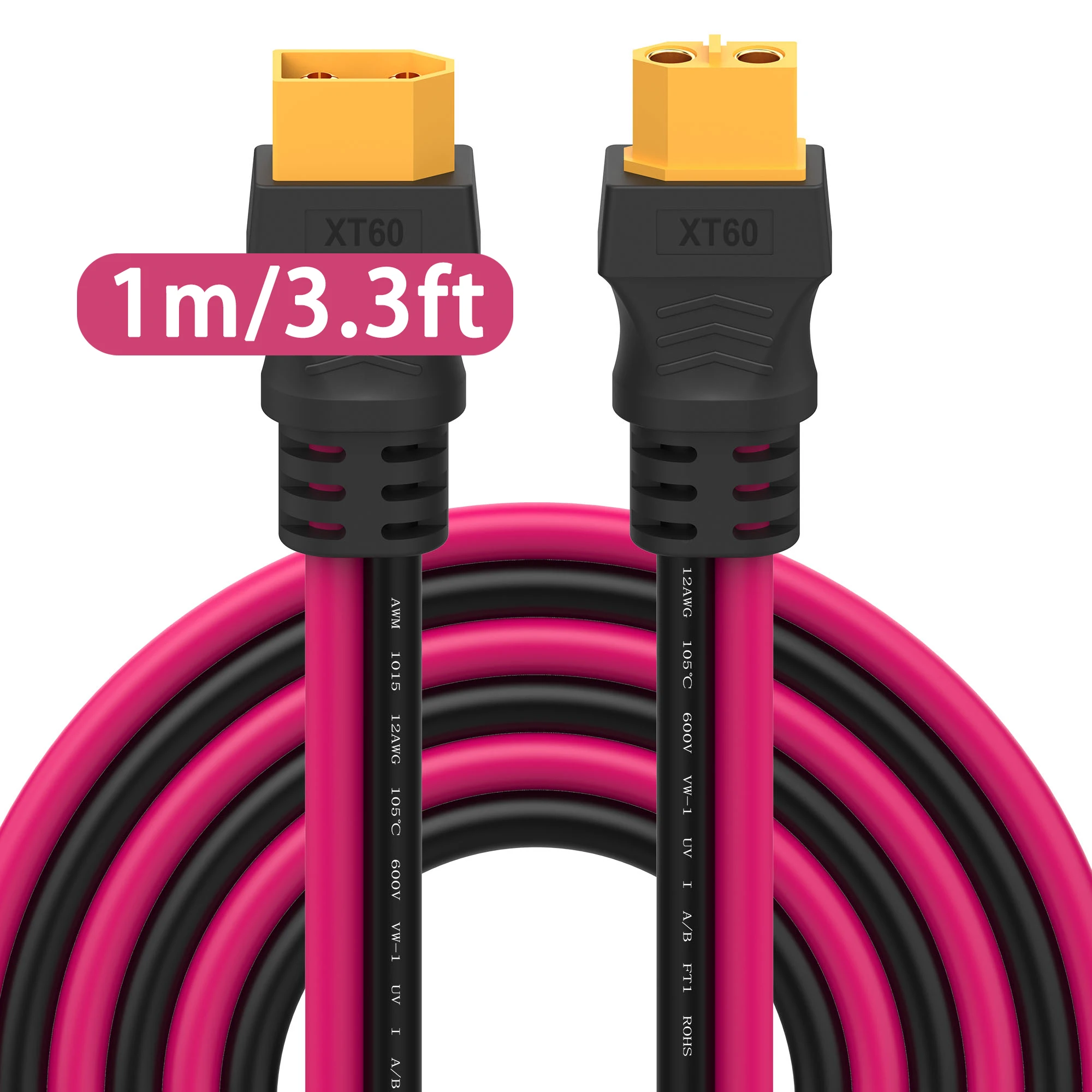 XT60-Verlängerungskabel, 12 AWG, XT60-auf-XT60-Kabel, mit Stecker auf Buchse, geeignet für Solarpanel-Fernbedienungsbatterie