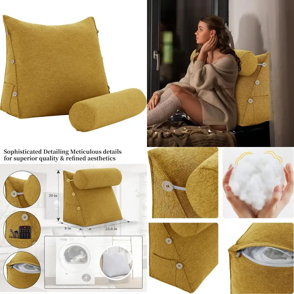 

Linen-Backed Adult Reading Pillow with Removable Cover for Bed and Wedge Support