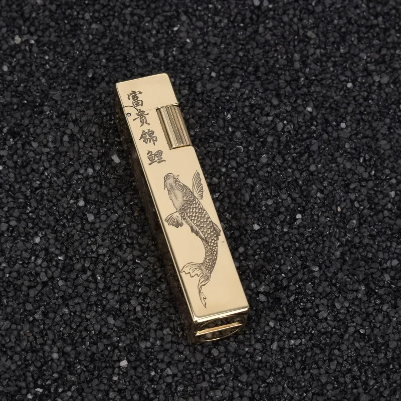 

ZHURONG Handmade Brass Square Carved Kerosenes Lighter Fashion Personalized Grinding Wheel Windproof Lighter Men's Gift Gadgets