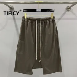 TIFICY High Street Cotton Loose Shorts Elastic Waist Men's Dark Five Point Harem Hanging Pants Shorts Casual Shorts
